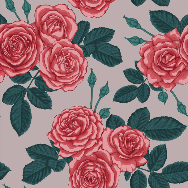 mooie vintage naadloze patroon met boeketten van rozen en bladeren ontwerp wenskaart en uitnodiging van de bruiloft, verjaardag, Valentijnsdag, moederdag en andere feestdagen, - Vector, afbeelding