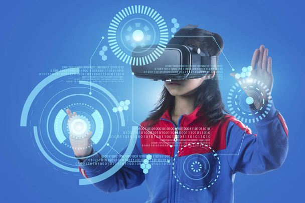 Girl with glasses of virtual reality. Future technology concept. - Foto, imagen