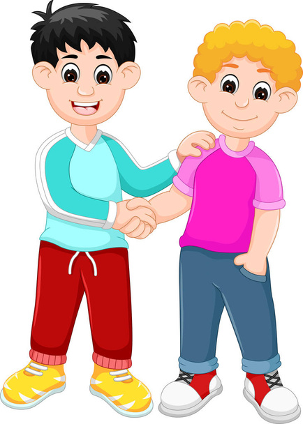 dvě děti potřesení rukou kreslený - Vektor, obrázek