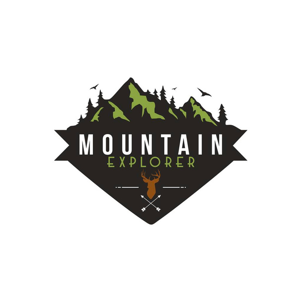 Bosque, Aventura de montaña, Plantilla de logotipo vectorial de insignia de cazador de ciervos
 - Foto, imagen