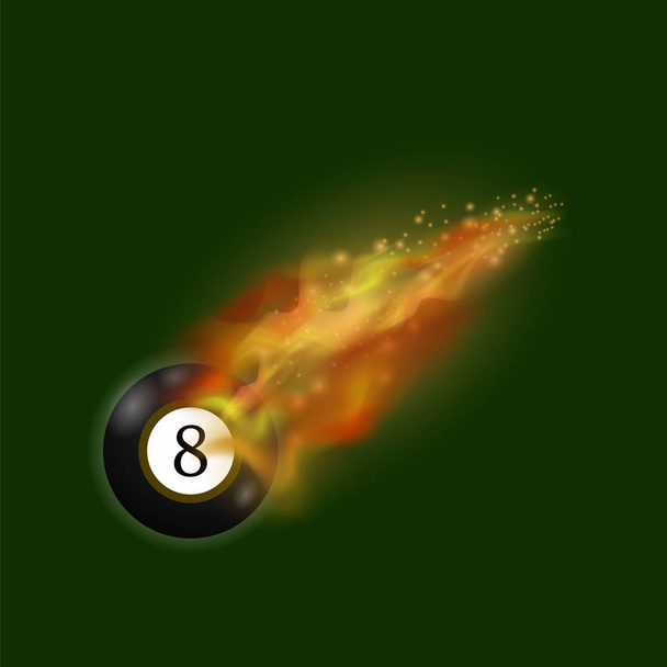 Black Billiard Ball on Fire Flame - Вектор, зображення