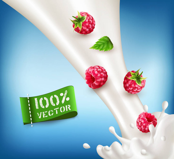 Milk splash with ripe berries - Wektor, obraz