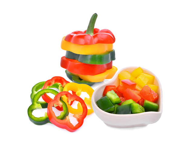 colorful slice of sweet bell pepper or capsicum isolated on whit - Fotoğraf, Görsel