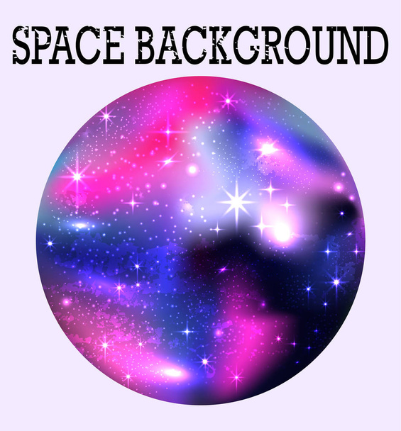 Round space background, sky, stars, and planets in beautiful colors. Vector illustration - Vector, Image