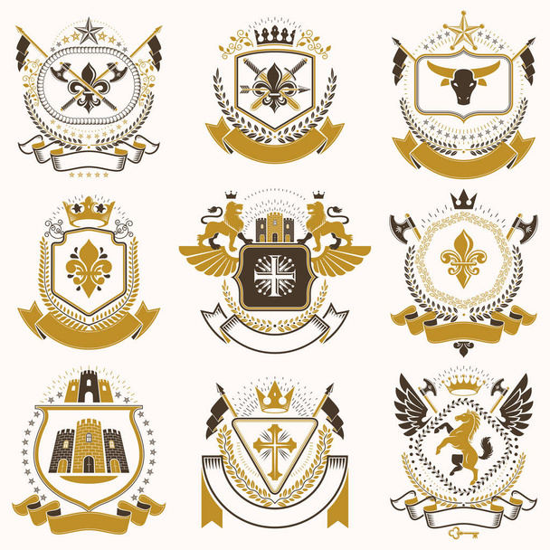 Set of antique heraldic templates - Διάνυσμα, εικόνα