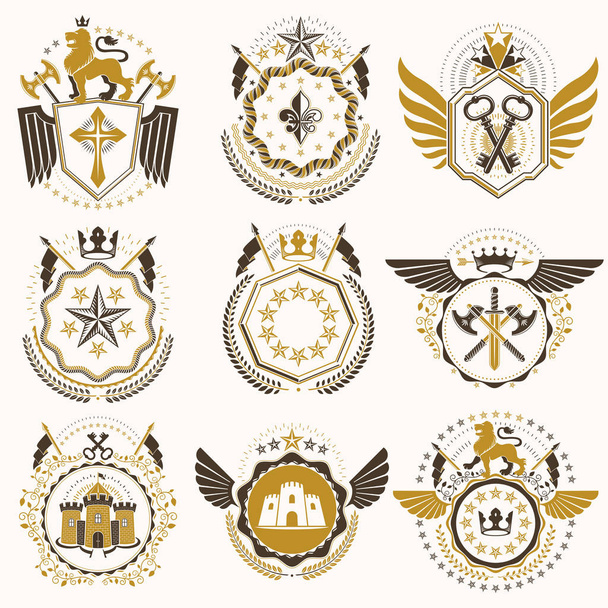 Set of antique heraldic templates - Διάνυσμα, εικόνα