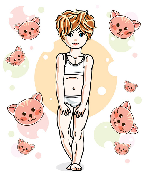 Cute little redhead girl in underwear  - Διάνυσμα, εικόνα