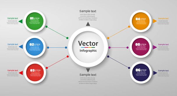 Business data visualization. Abstract elements of graph, diagram with 6 steps, options, parts or processes. Steps infographics with colorful circles. Vector eps10 business template for presentation - Vektor, Bild
