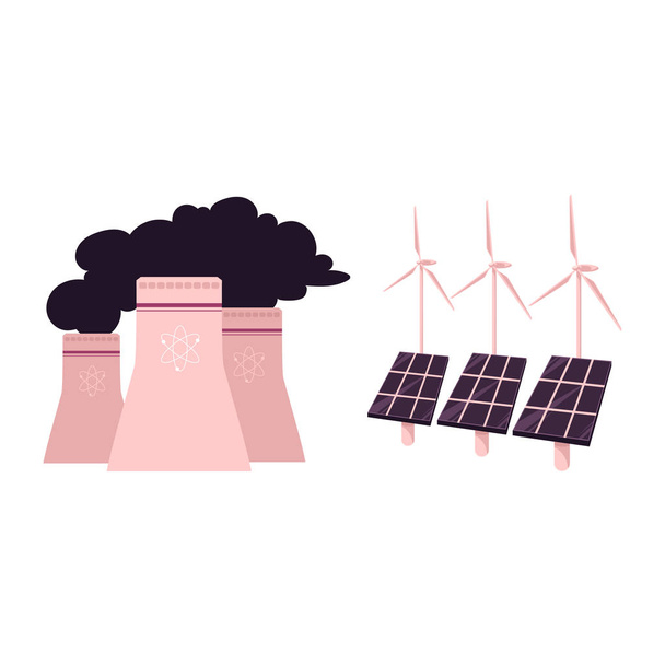 Vektor-Sonnenkollektoren, Wind, Kernkraftwerk - Vektor, Bild