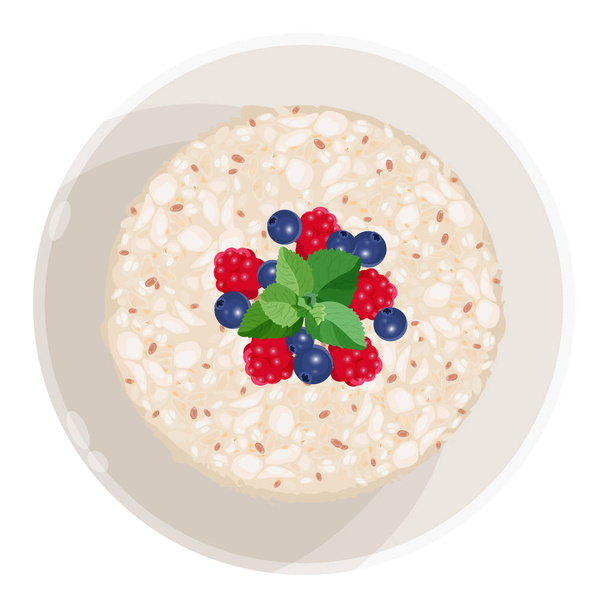 Closeup of oatmeal with fruits isolated illustration on white - Vector, afbeelding