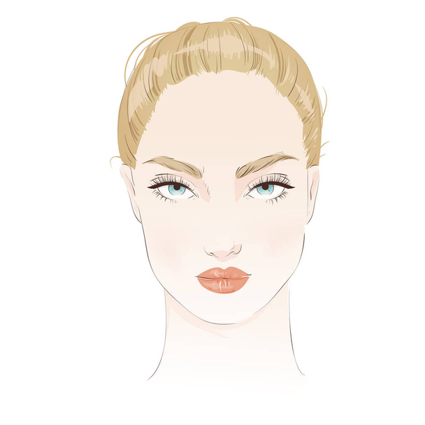 Beautiful woman face. Hand drawn vector illustration - Vettoriali, immagini