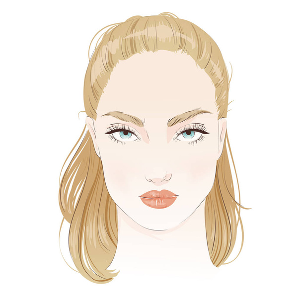 Beautiful woman face. Hand drawn vector illustration - Vettoriali, immagini