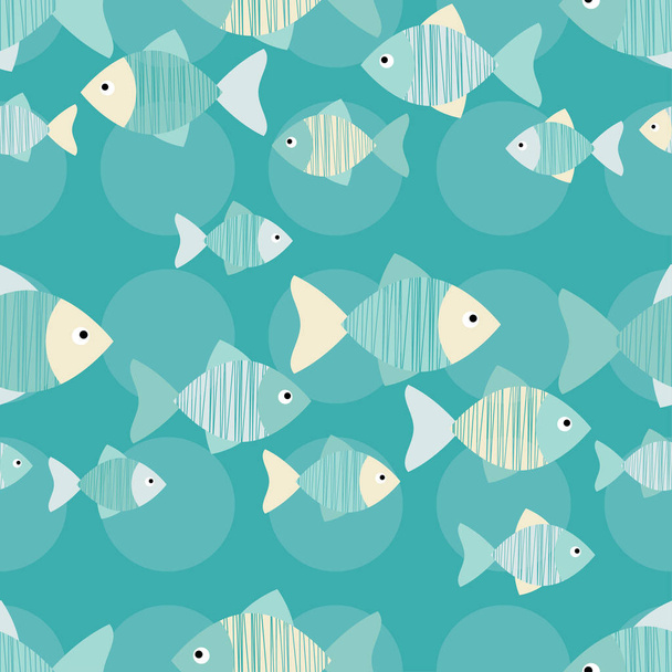Seamless vector background with decorative fish. Scribble texture. Textile rapport. - Vector, Image