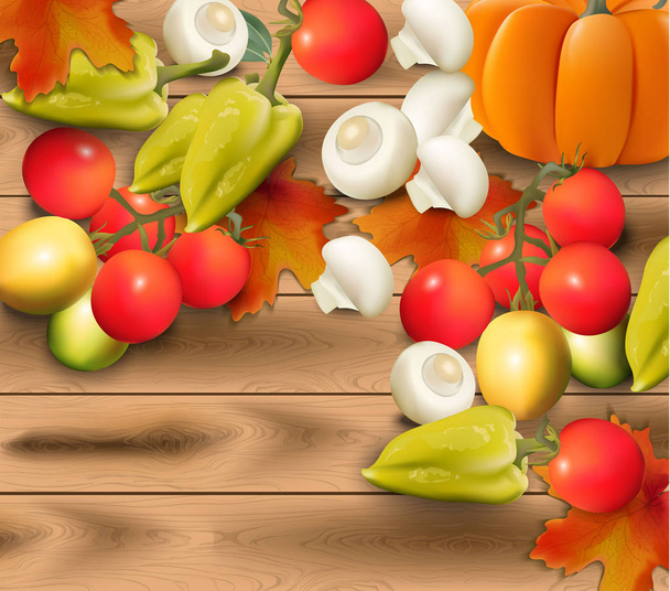 Autumn Vegetables on wood background realistic Vector template - Вектор, зображення