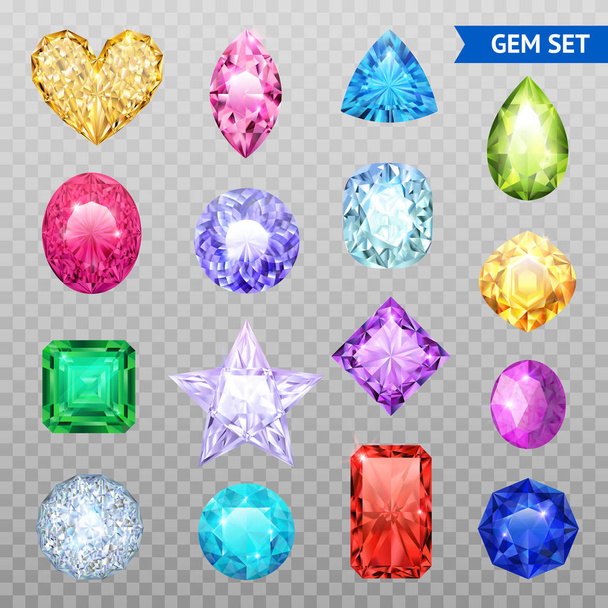 Gemstones Transparent Icon Set - Vector, Image