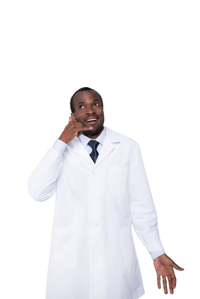 doctor pretending phone talk with hand - Foto, Imagem