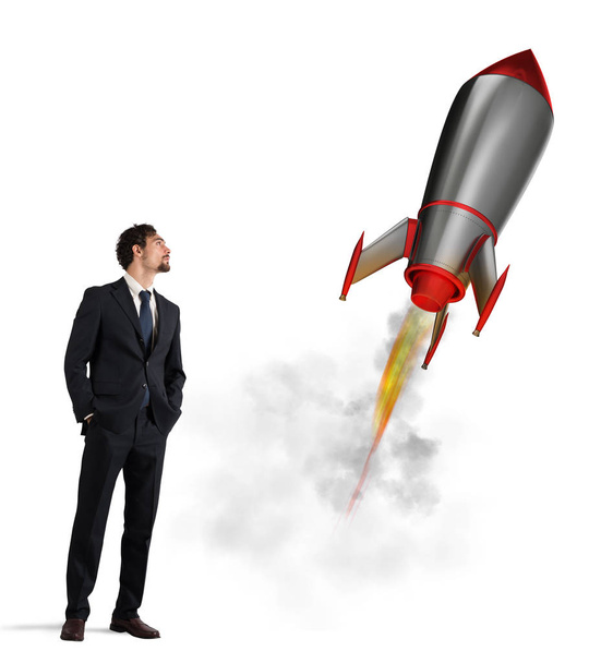  businessman with starting rocket. - Photo, Image