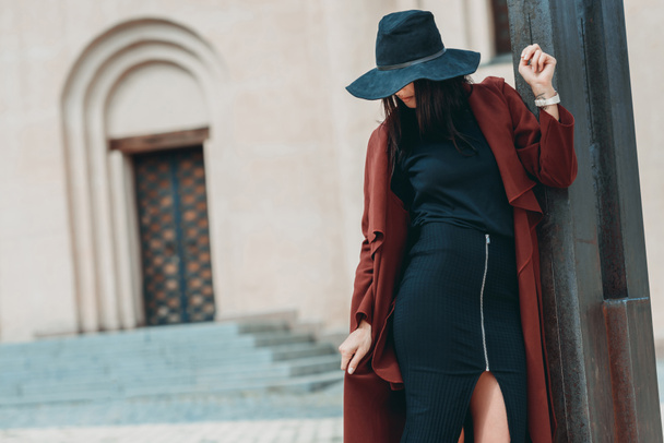 woman in stylish coat and hat - Photo, Image