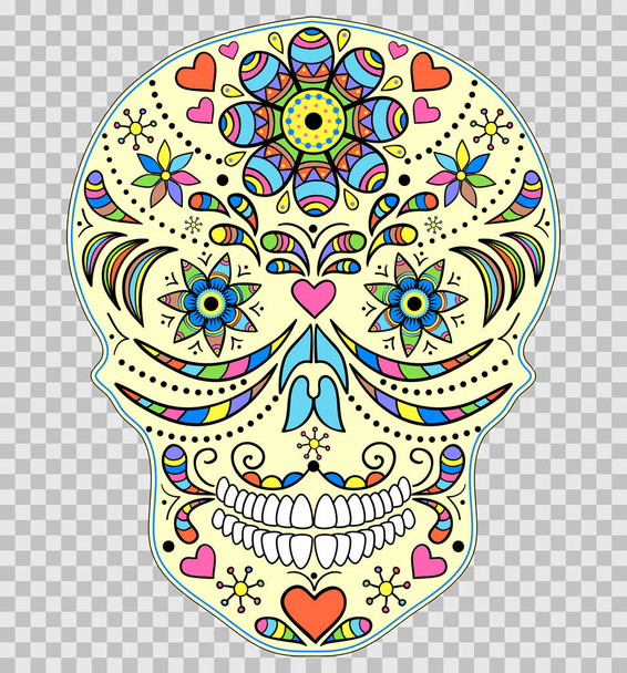 Crânio colorido desenhado à mão
 - Vetor, Imagem