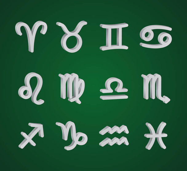 Conjunto de símbolos de zodíaco 3D
 - Vector, Imagen