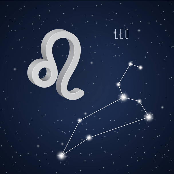 Vector illustration of Leo 3D symbol and constellation - Vektör, Görsel