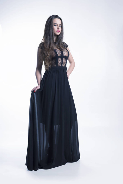 Young model with elegant black dress - Foto, Imagem
