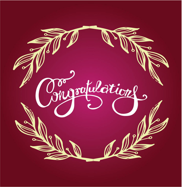 Congratulations calligraphy with floral decor. Hand written text. Lettering. Calligraphic banner. - Vector, afbeelding