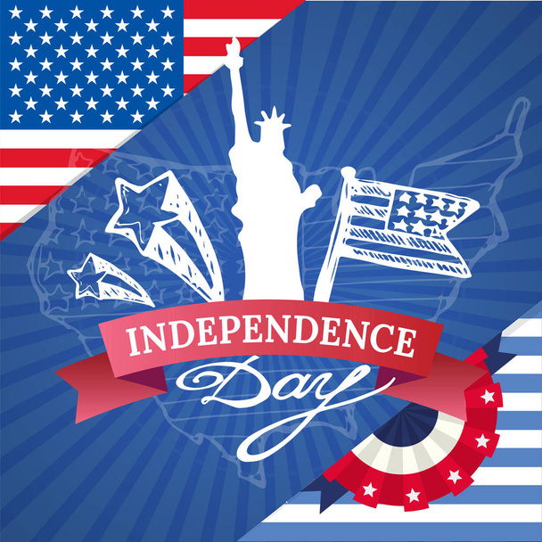 PrintHand drawn set of American Independence Day. 4th of July.  USA Vector illustration. - Vector, Image