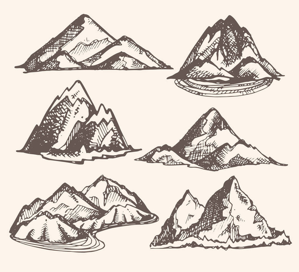 Χέρι doodle τοπίο με τα βουνά. Πανόραμα design. - Διάνυσμα, εικόνα