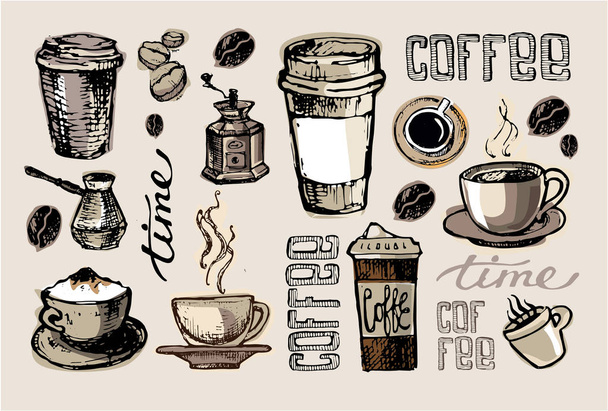 Set da caffè disegnato a mano. Latte con illustrazione vettoriale zucca
. - Vettoriali, immagini