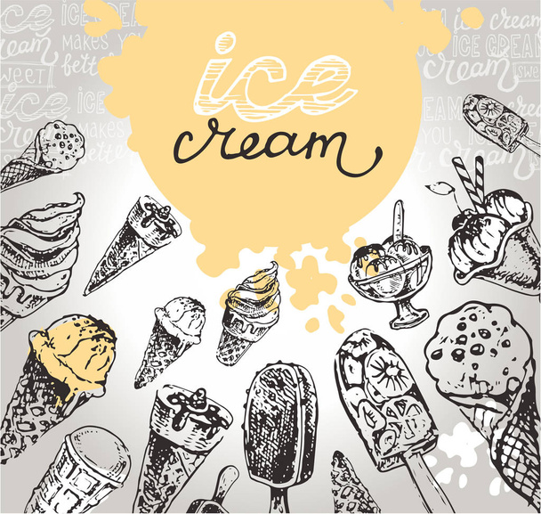 Hand drawn doodle ice cream illustration. Ice cream is always a good idea. - Vector, Image