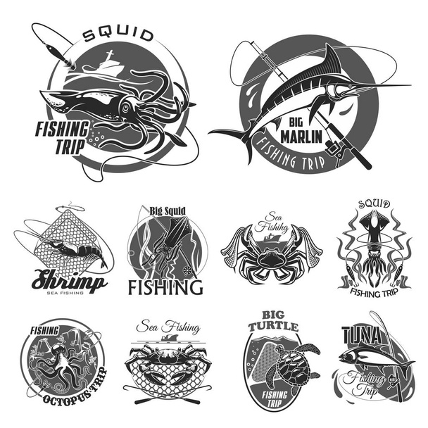 Ensemble d'icônes vectorielles pour la pêche ou le voyage de pêcheur
 - Vecteur, image