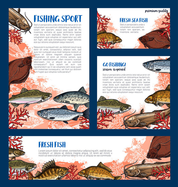 Vector templates set of fishes for fishing sport - Vector, Image
