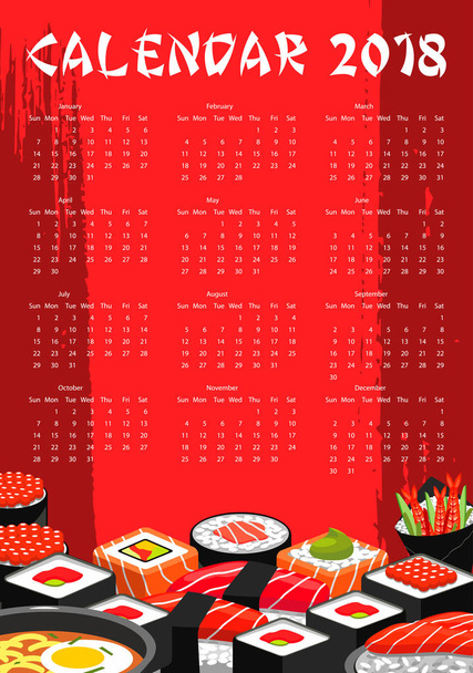 Calendrier vectoriel 2018 pour bar à sushis japonais
 - Vecteur, image