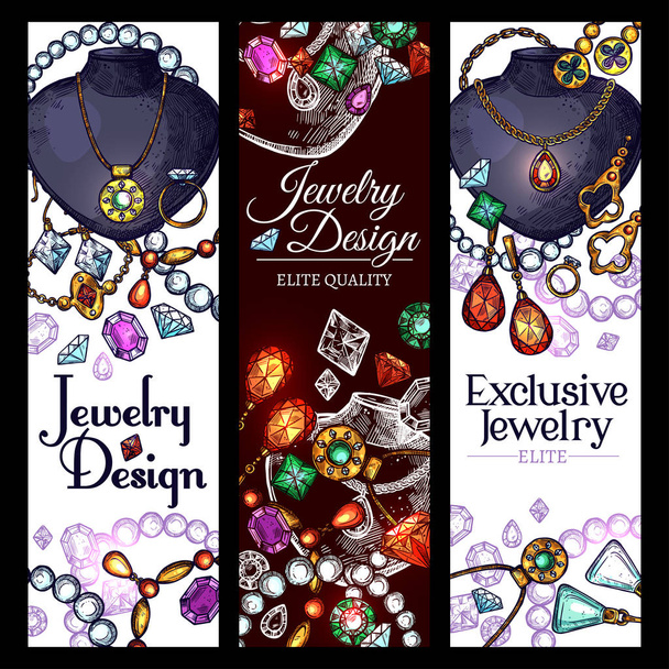 Vector banners of jewelry fashion accessories - Vector, Image