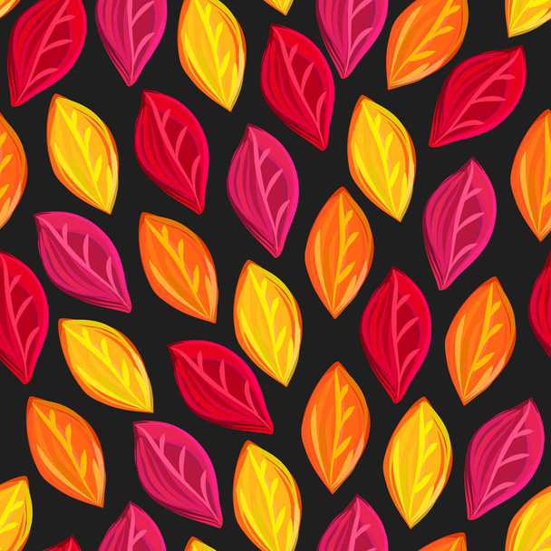 Floral seamless pattern with fallen leaves. Autumn. Leaf fall. Colorful artistic background - Vector, imagen