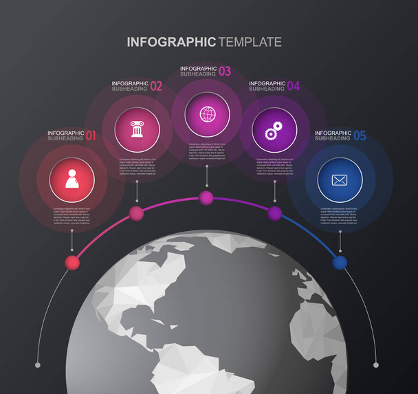 Infographic template with five circles and icons line up beside  - Vektor, kép