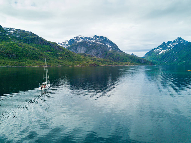 Aerial view of sailing yacht in Norway - Valokuva, kuva