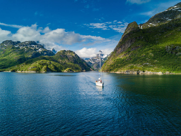 Yachting in Troll fjord. Aerial view - Foto, Bild