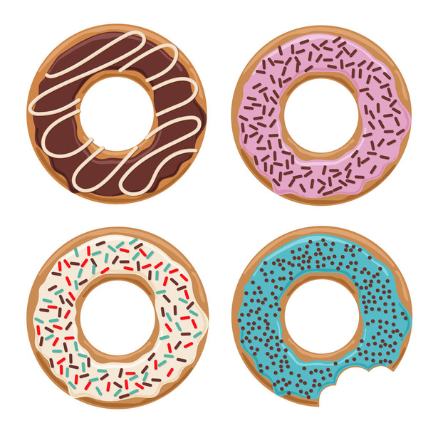 Set van vier vector geglazuurde donuts - Vector, afbeelding