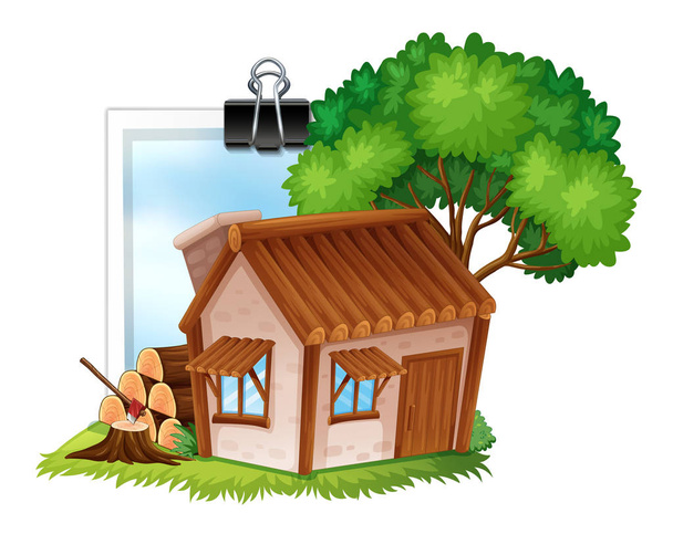 Wooden cottage on photoframe - Vector, Image
