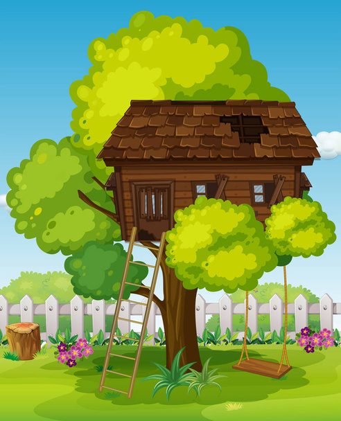 Treehouse s swing v parku - Vektor, obrázek