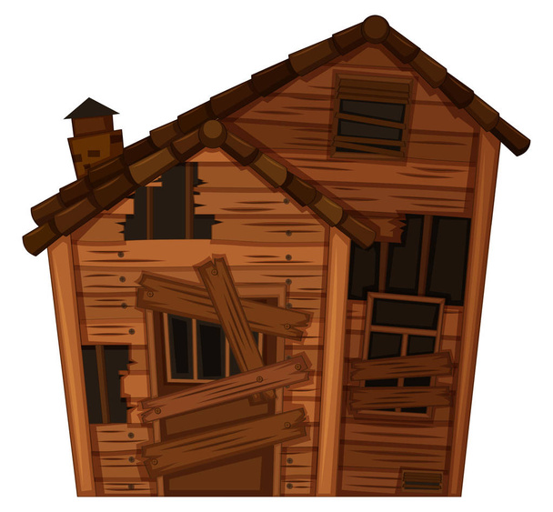 Ξύλινο σπίτι σε κακή κατάσταση - Διάνυσμα, εικόνα