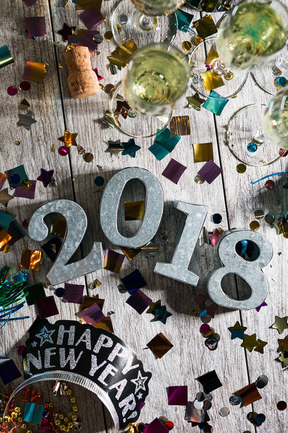 New Year: Angled 2018 NYE Tabletop With Champagne - Foto, Imagem
