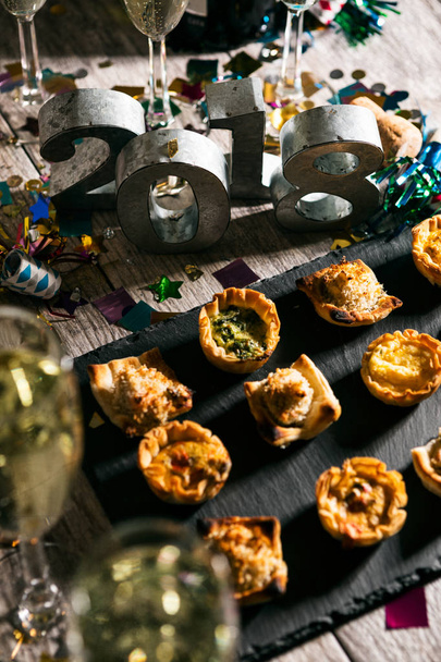 New Year: Party Snacks With Champagne And Metal 2018 - Fotoğraf, Görsel