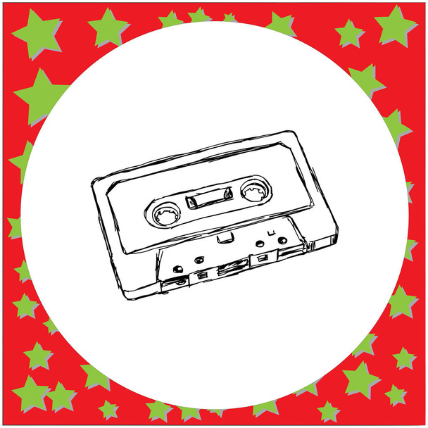 Conspact Audio Cassette Tape Vector Illustration Skizze Hand mit schwarzen Linien gezeichnet, isoliert auf weißem Hintergrund. Vintage-Retro-Konzept - Vektor, Bild