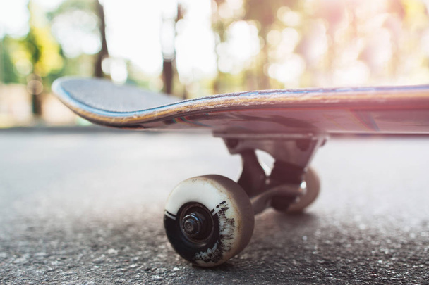 Close up skateboard, sport equipment background - Fotó, kép