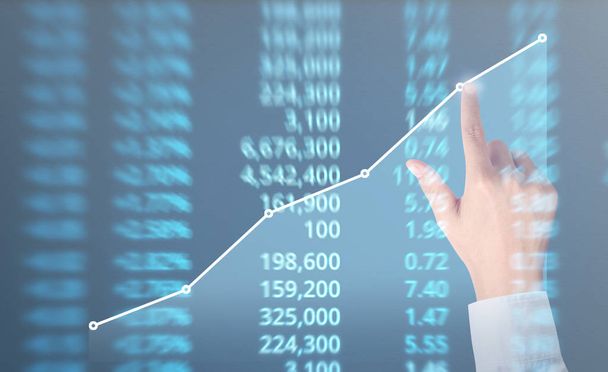Análisis de los datos financieros del mercado bursátil ilustrado en una pantalla - Foto, Imagen