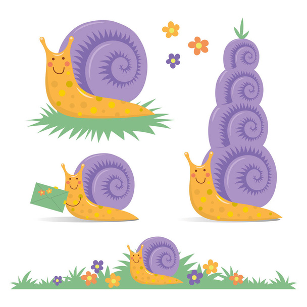 Set of various cute cartoon snails - Vector, Image