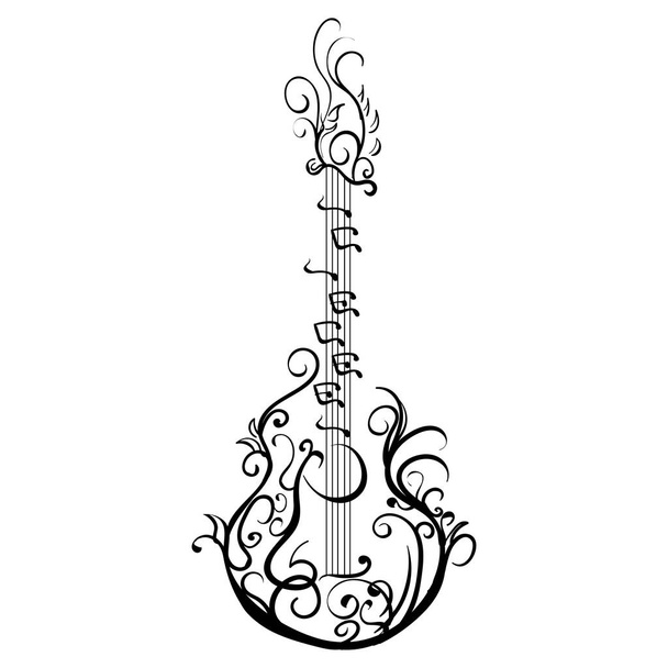 Stylized classical guitar. Retro guitar Tattoo - Vector, Image